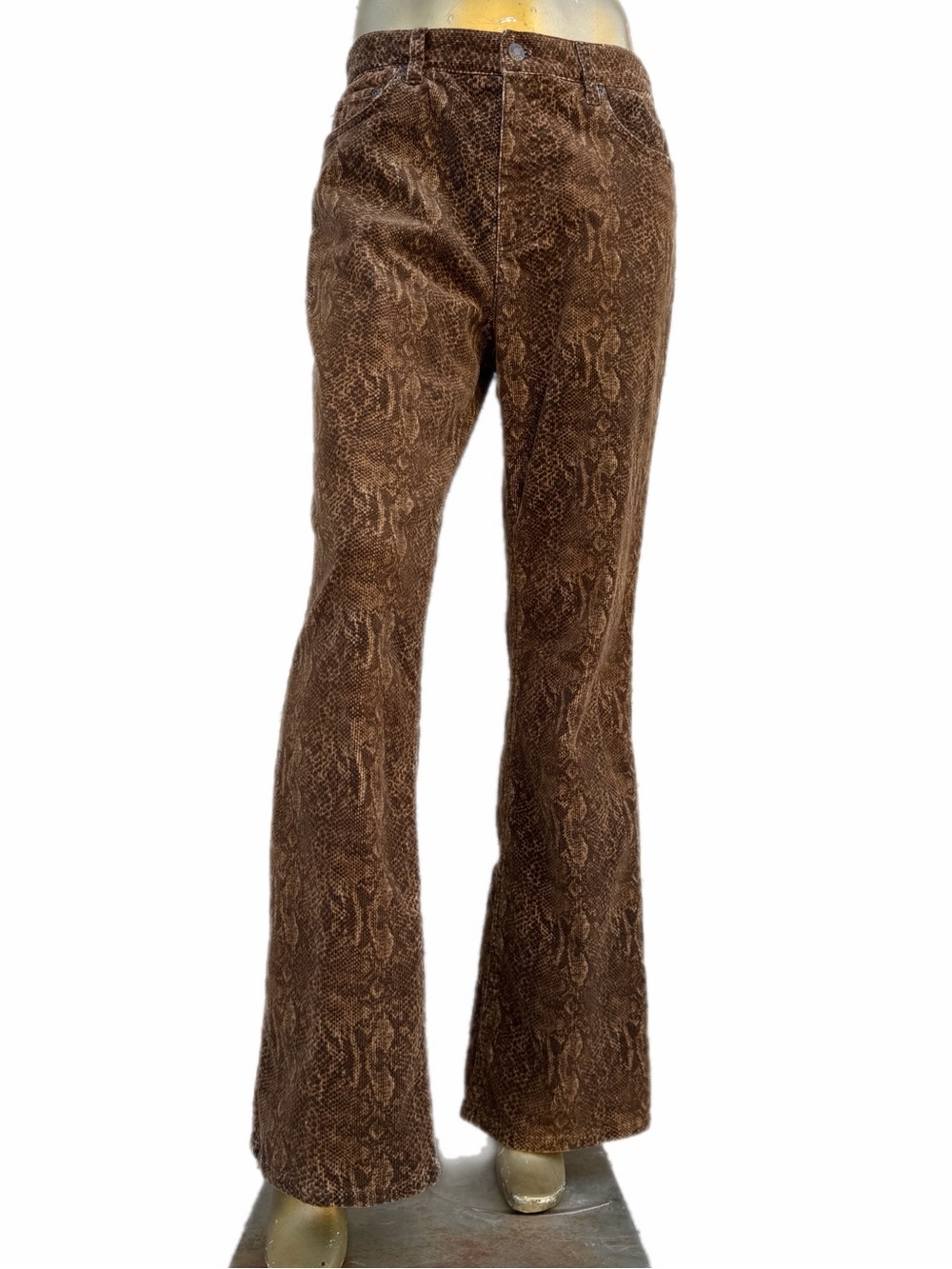 Y2K Jones New York Sport Brown Snakeskin Print Stretch Cotton Corduroy Pants 10